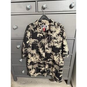 La Cabana Long Linen Blend Hawaiian Shirt Mens L Short Sleeve Black Tan NWOT